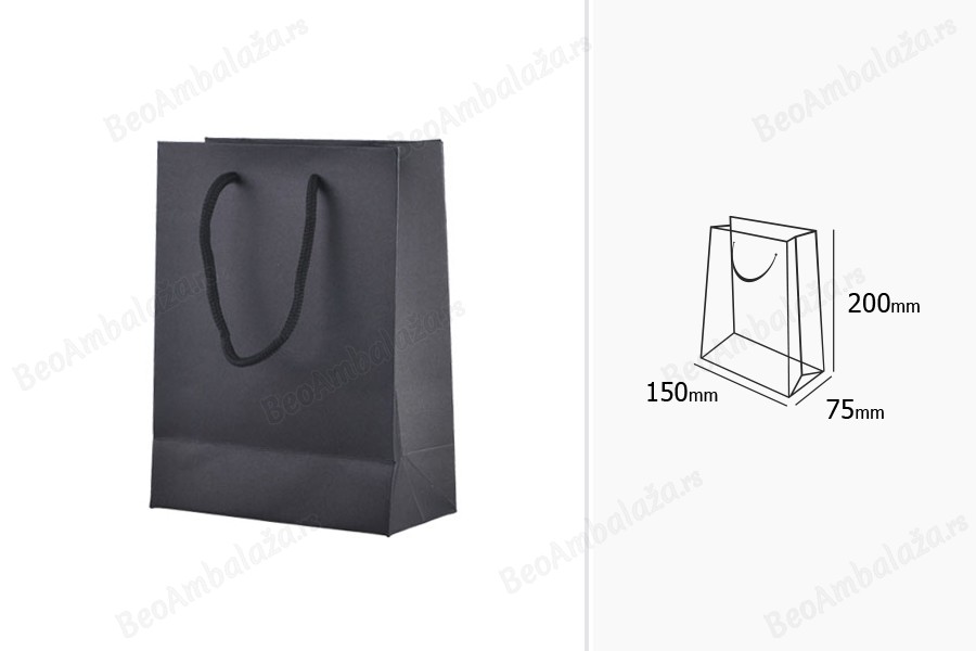 Papirna poklon kraft ili crna kesa 150x75x200mm sa pamučnom ručkom - 12 kom-dimenzije_slike