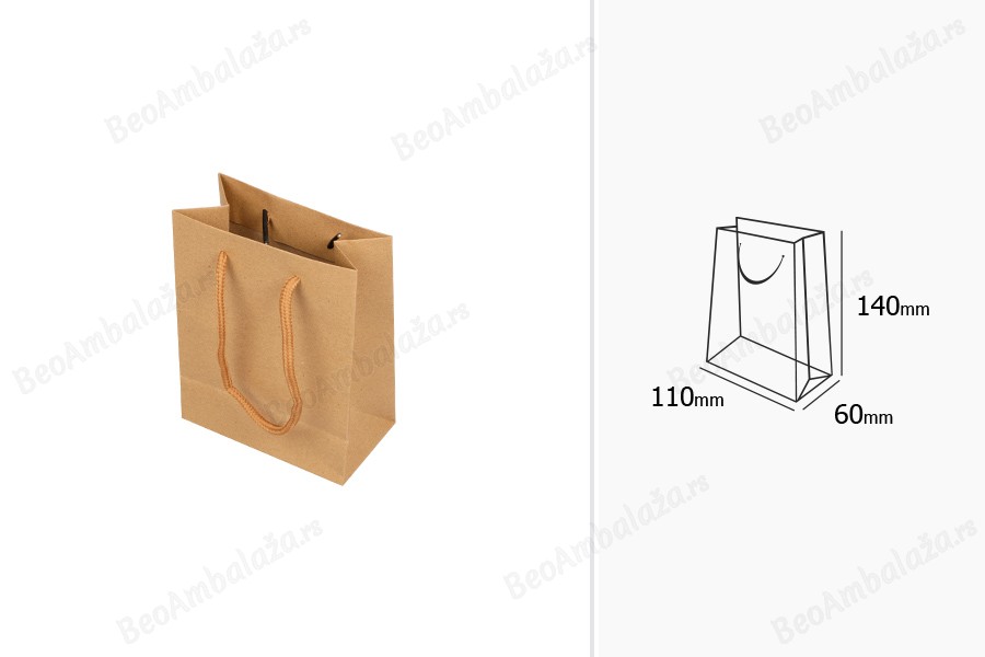 Kraft plastificirana papirna kesa 110x60x140mm sa ručkama širine 3mm - 20 kom-dimenzije_slike