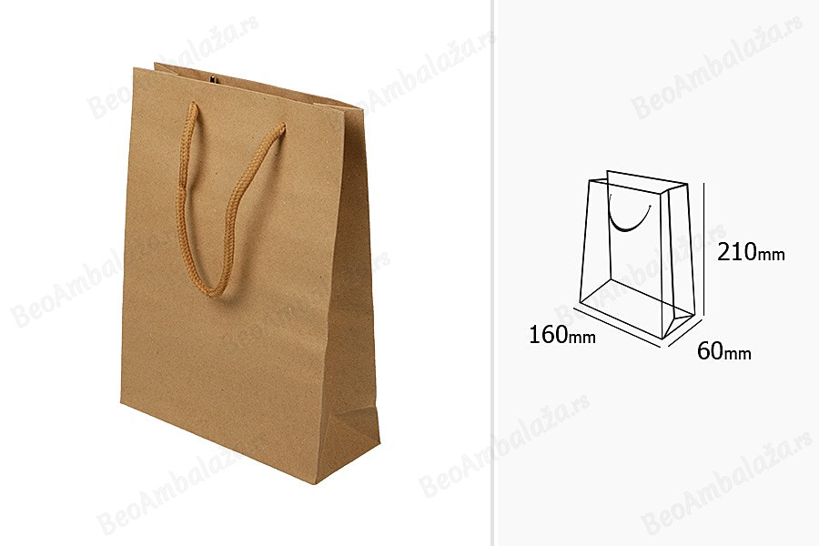 Papirna kraft kesa 160x60x210mm sa braon ručkom - 20 kom-dimenzije_slike
