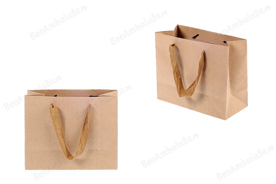 Papirna kraft ekološka kesa 220x100x180mm, sa braon trakom širine 20mm - 20 kom-slika_proizvoda