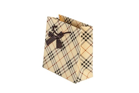 Papirna bež karirana kesa 140x70x150mm sa mašnom i pamučnim ručkama - 12 kom-dimenzije_slike