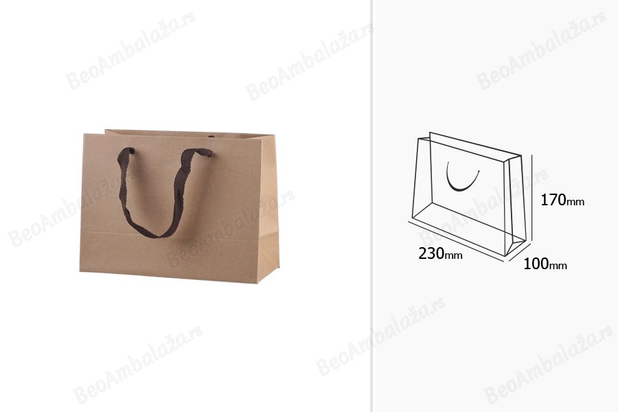 Papirna kraft ekološka kesa 230x100x170mm, sa braon trakom širine 20mm - 20 kom-grupa_slika
