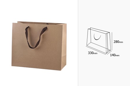 Papirna kraft ekološka kesa 330x140x280mm, sa braon trakom širine 20mm - 20 kom-dimenzije_slike