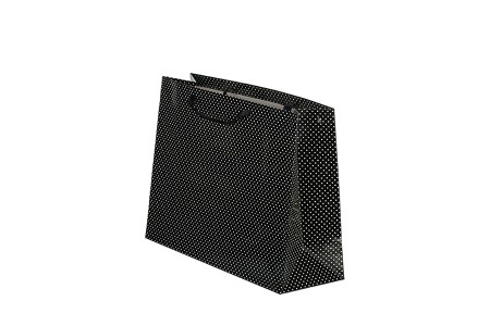 Papirna crna kesa za poklon sa belim tačkicama 370x130x280mm - 12 kom-slika_proizvoda