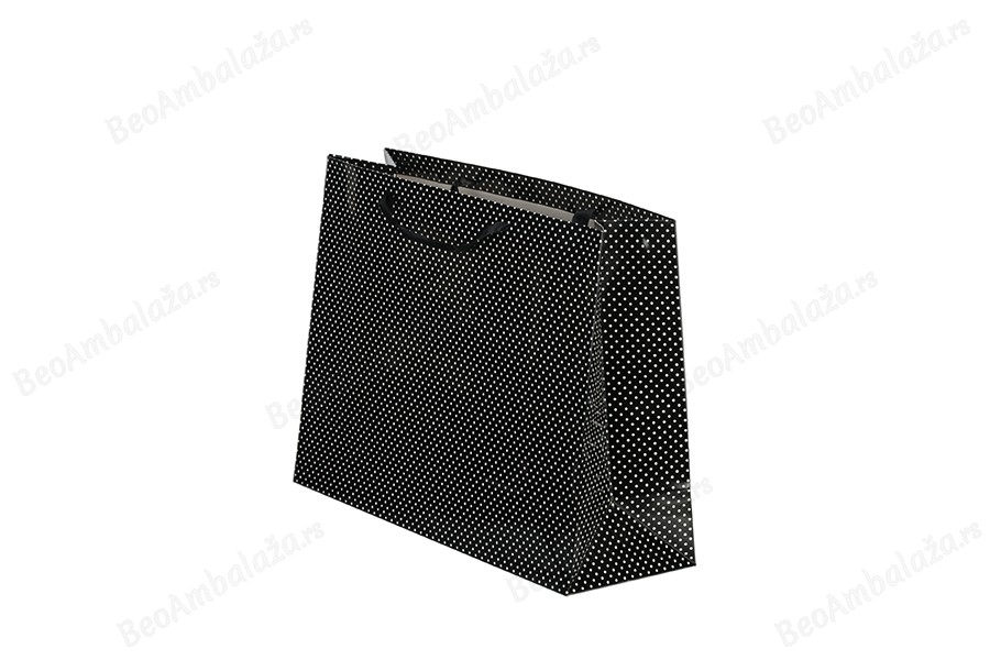 Papirna crna kesa za poklon sa belim tačkicama 370x130x280mm - 12 kom-slika_proizvoda