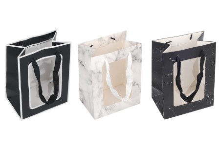 Papirna poklon kesa 150x100x200mm sa prozorom i trakom - 12 kom-slika_proizvoda