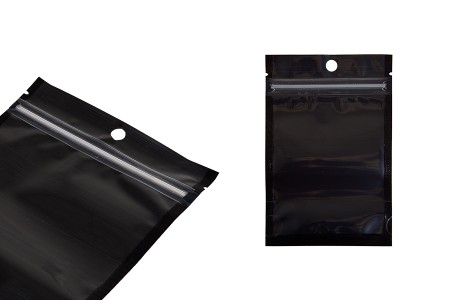 Aluminijumske DoyPack kesice sa zip zatvaranjem, crnom zadnjom i transparentnom prednjom stranom, ovalnim dnom i sa mogućnošću termo lepljenja 90x30x140mm - 100kom-grupa_slika