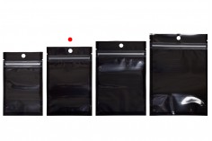 Aluminijumske DoyPack kesice sa zip zatvaranjem, crnom zadnjom i transparentnom prednjom stranom, ovalnim dnom i sa mogućnošću termo lepljenja 90x30x140mm - 100kom
