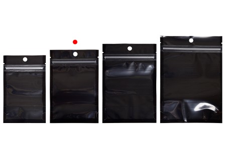 Aluminijumske DoyPack kesice sa zip zatvaranjem, crnom zadnjom i transparentnom prednjom stranom, ovalnim dnom i sa mogućnošću termo lepljenja 90x30x140mm - 100kom-grupa_slika
