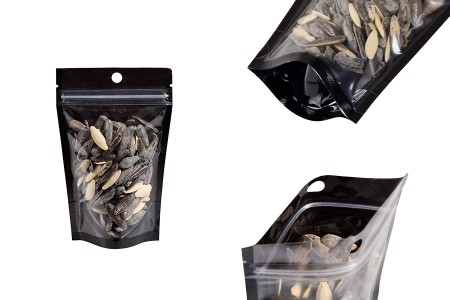 Aluminijumske DoyPack kesice sa zip zatvaranjem, crnom zadnjom i transparentnom prednjom stranom, ovalnim dnom i sa mogućnošću termo lepljenja 90x30x140mm - 100kom-slika_proizvoda