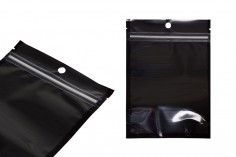 Aluminijumske DoyPack kesice sa zipom, crnom zadnjom i transparentnom prednjom stranom, ovalnim dnom i sa mogućnošću termo zatvaranja 120x40x170mm - 100kom