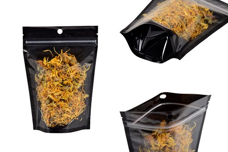 Aluminijumske DoyPack kesice sa zipom, crnom zadnjom i transparentnom prednjom stranom, ovalnim dnom i sa mogućnošću termo zatvaranja 120x40x170mm - 100kom-slika_proizvoda