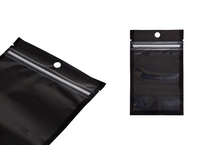Aluminijumske DoyPack kesice sa zipom, crnom zadnjom i transparentnom prednjom stranom, ovalnim dnom i sa mogućnošću termo zatvaranja 80x30x130mm - 100kom-grupa_slika