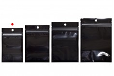 Aluminijumska kesica  80x30x130 mm, slična DoyPack kesi, sa crnom zadnjom stranom i providnom prednjom, zip zatvaranjem, mogućnošću termo zatvaranja- 100kom