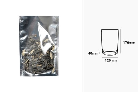 Aluminijumske DoyPack kesice 120x40x170 mm sa providnom prednjom stranom i ovalnim dnom, na termo zatvaranje - 100 kom-dimenzije_slike