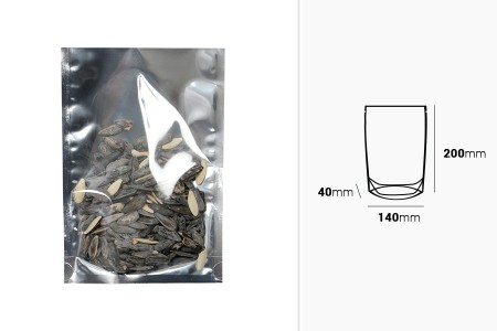 Aluminijumske DoyPack kesice 140x40x200 mm sa providnom prednjom stranom i ovalnim dnom, na termo zatvaranje - 100 kom-dimenzije_slike