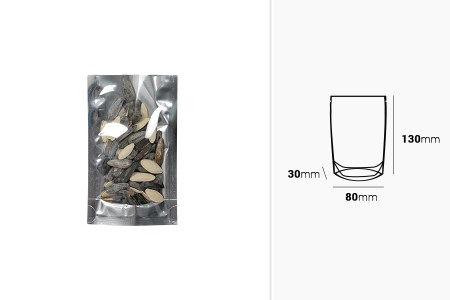 Aluminijumske DoyPack kesice 80x30x130 mm sa providnom prednjom stranom i ovalnim dnom, na termo zatvaranje - 100 kom-dimenzije_slike