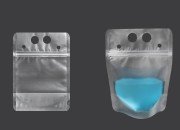 Providna DoyPack kesica sa zip zatvaranjem od 250ml, sa otvorima za prste i rupicama za slamčicu – 50 kom Providna DoyPack kesica sa zip zatvaranjem od 250ml, sa otvorima za prste i rupicama za slamčicu – 50 kom