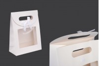 Papirna bela poklon kesa 150x70x200 mm sa zatvaranjem na čičak, prozorom i mašnom - 12 kom