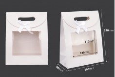Papirna bela poklon kesa 190x90x240 mm sa zatvaranjem na čičak, prozorom i mašnom - 12 kom