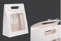 Papirna bela poklon kesa 220x120x290 mm sa zatvaranjem na čičak, prozorom i mašnom - 12 kom