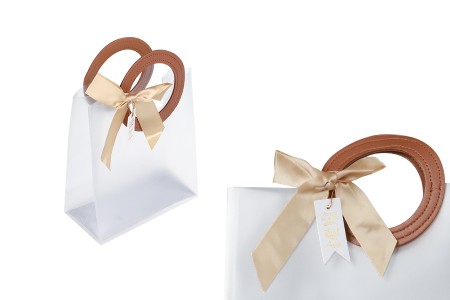 Plastična poluprovidna poklon torbica 160x80x185 mm sa mašnom i kožnim ručkama - 12 kom-slika_proizvoda