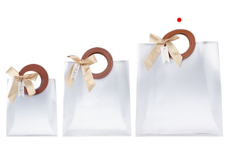 Plastična poluprovidna poklon torbica 240x100x265 mm sa mašnom i ručkama sa teksturom kože - 12 kom-grupa_slika