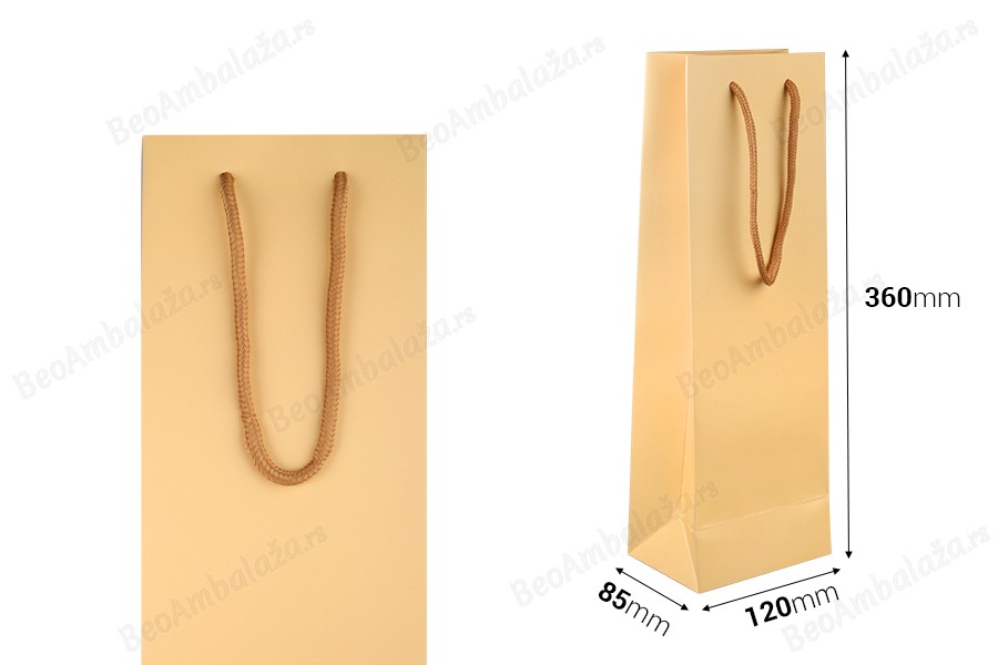 Papirne bež kese za vinske boce sa braon trakom 120x85x360 mm - 12 kom-dimenzije_slike