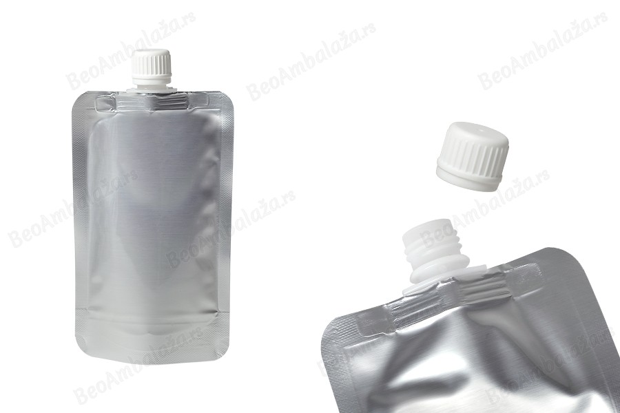 Aluminijumska DoyPack kesica za tečnost od 200ml sa belim plastičnim sigurnosnim zatvaračem – 50 kom-slika_proizvoda