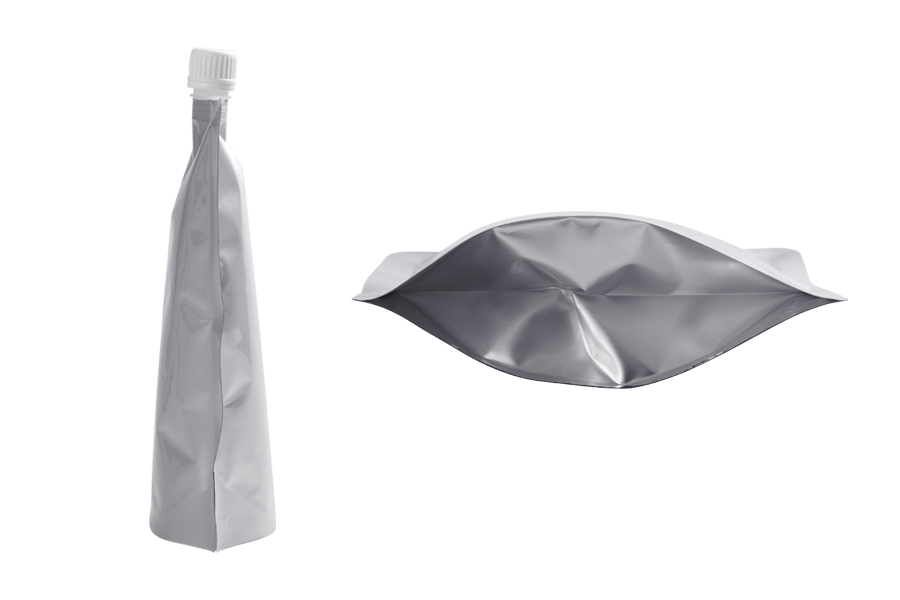 Aluminijumska DoyPack kesica za tečnost od 300ml sa belim plastičnim zatvaračem – 50 kom Aluminijumska DoyPack kesica za tečnost od 300ml sa belim plastičnim zatvaračem – 50 kom