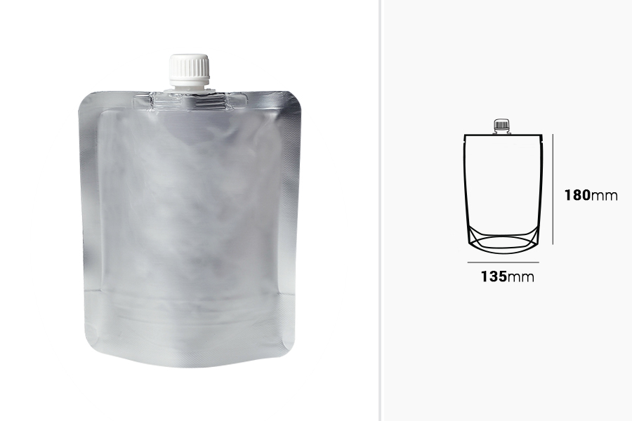 Aluminijumska DoyPack kesica za tečnost od 300ml sa belim plastičnim zatvaračem – 50 kom Aluminijumska DoyPack kesica za tečnost od 300ml sa belim plastičnim zatvaračem – 50 kom