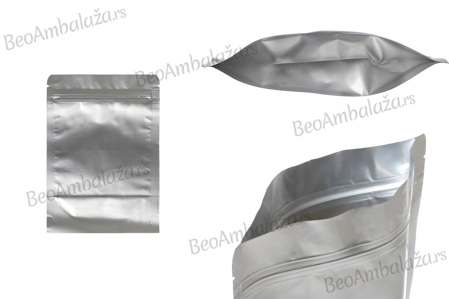 Aluminijumske DoyPack kesice sa zip zatvaranjem, ovalnim dnom i sa mogućnošću termo lepljenja 120x40x170mm - 100kom