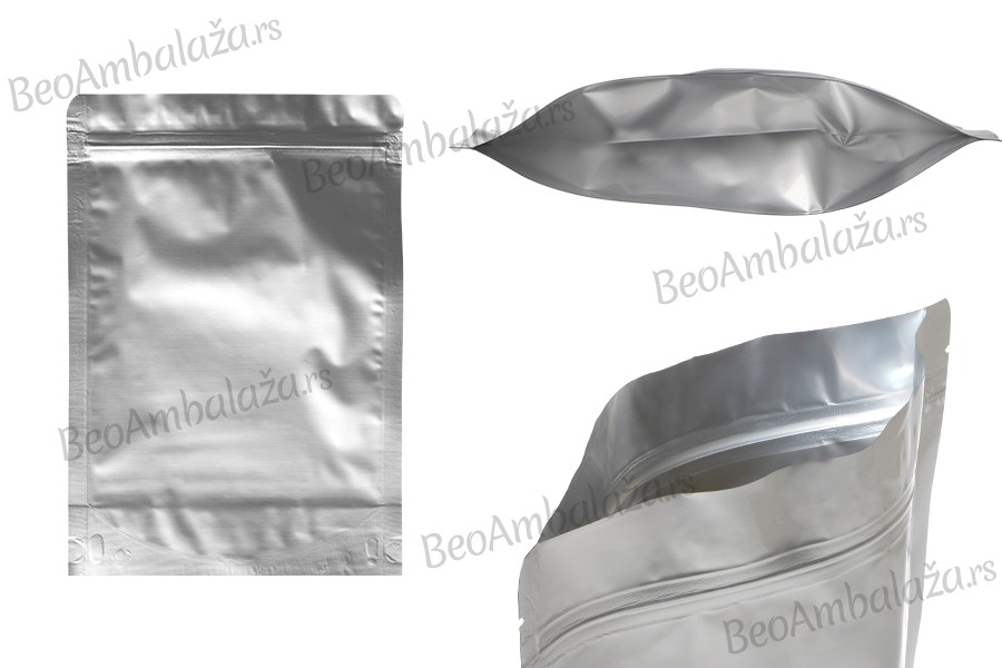 Aluminijumske DoyPack kesice sa zip zatvaranjem, ovalnim dnom i sa mogućnošću termo lepljenja 180x40x260mm - 100kom