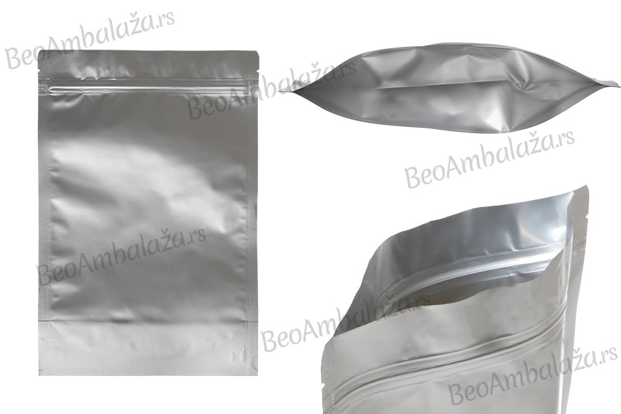 Aluminijumske DoyPack kesice sa zip zatvaranjem, ovalnim dnom i sa mogućnošću termo lepljenja 210x50x310mm - 100kom