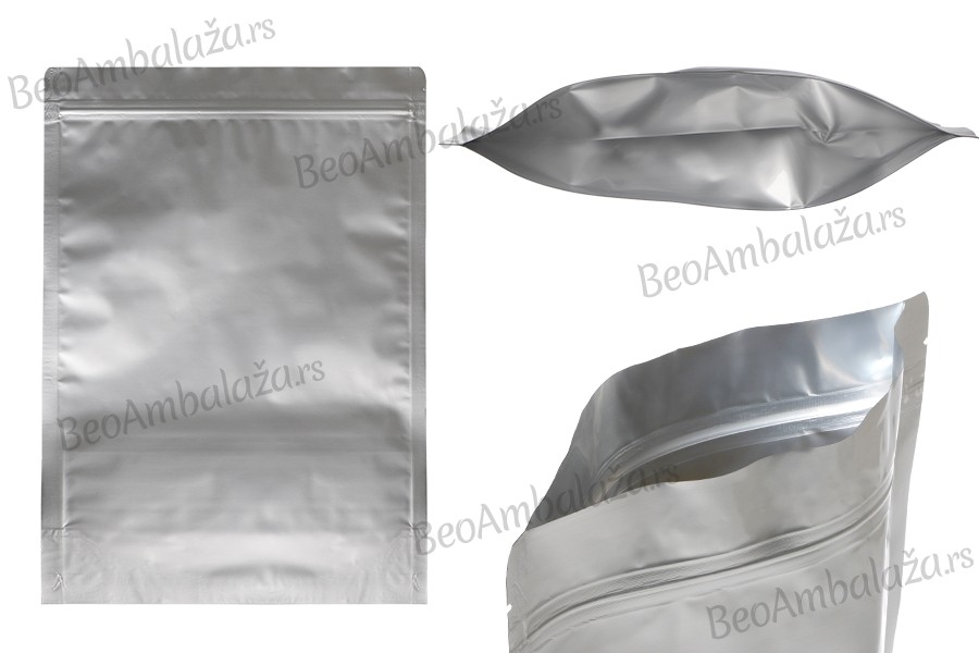Aluminijumske DoyPack kesice sa zip zatvaranjem, ovalnim dnom i sa mogućnošću termo lepljenja 250x50x350mm - 100kom