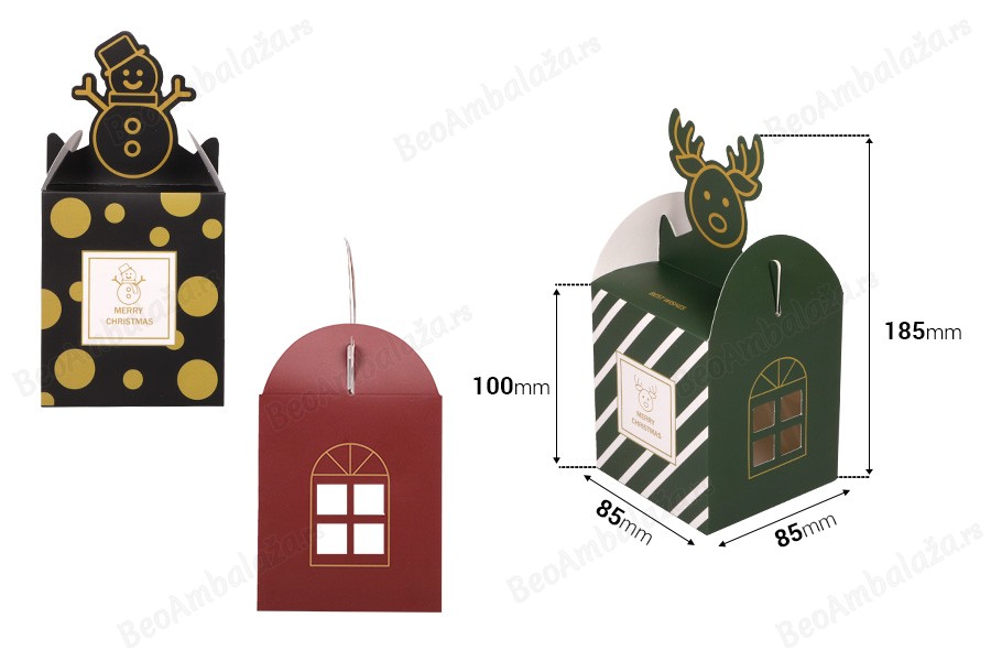 Božićna papirna kutijica - paketić 85x85x100 mm - 25 kom-dimenzije_slike