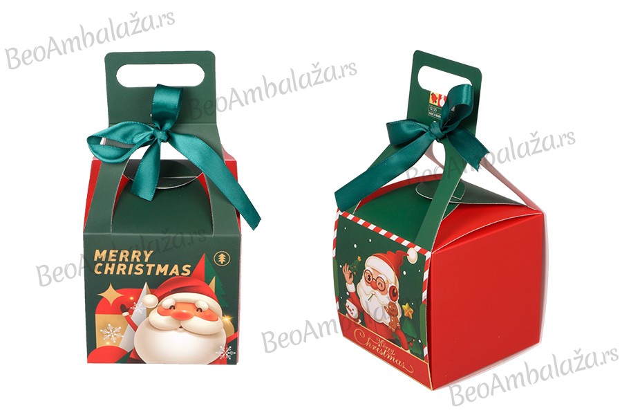 Božićna kutijica - paketić sa drškom i mašnom 100x100x100 mm - 25 kom