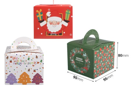 Božićna kartonska poklon kutija 95x95x80 mm kockastog oblika sa drškom  - 10 kom-dimenzije_slike