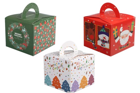 Božićna kartonska poklon kutija 95x95x80 mm kockastog oblika sa drškom  - 10 kom-slika_proizvoda