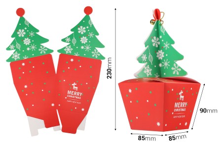Božićna kartonska poklon kutijica 85x85x230 mm sa jelkom i zvoncetom - 10 kom-dimenzije_slike