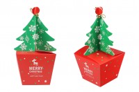 Božićna kartonska poklon kutijica 85x85x230 mm sa jelkom i zvoncetom - 10 kom