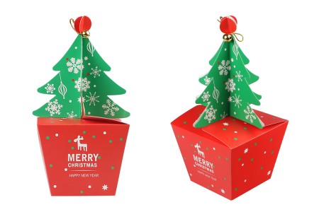 Božićna kartonska poklon kutijica 85x85x230 mm sa jelkom i zvoncetom - 10 kom-slika_proizvoda