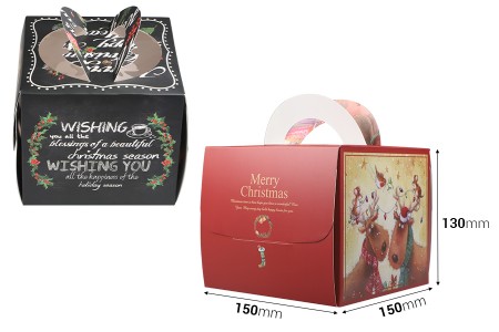Božićna kartonska poklon kutijica 150x150x130 mm sa prozorom i drškom  - 10 kom-dimenzije_slike