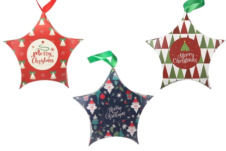 Božićna kartonska poklon kutijica - ukras u obliku zvezde sa trakom  120x40x120 mm - 10 kom-slika_proizvoda