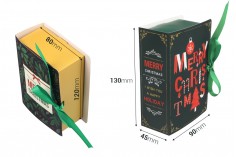 Božićna kartonska poklon kutijica 90x130x45 mm u obliku knjige, sa trakom - 10 kom