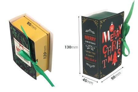 Božićna kartonska poklon kutijica 90x130x45 mm u obliku knjige, sa trakom - 10 kom-dimenzije_slike