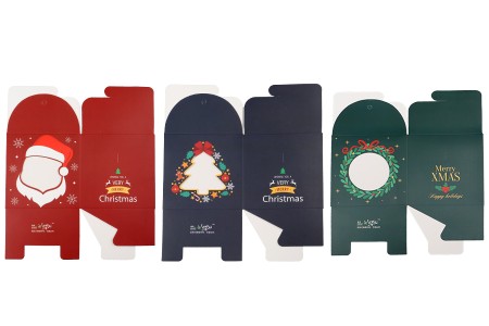 Božićna kartonska poklon kutija 90x90x90 mm sa prozorom, drškom i ukrasnom trakom - 10 kom-grupa_slika