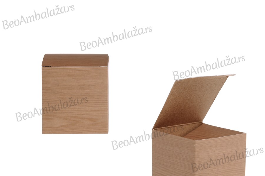 Kartonska kutija 58x58x62mm sa prozorom, u dezenu drveta, za teglice za kreme od 30mL ili 50mL - 50 kom