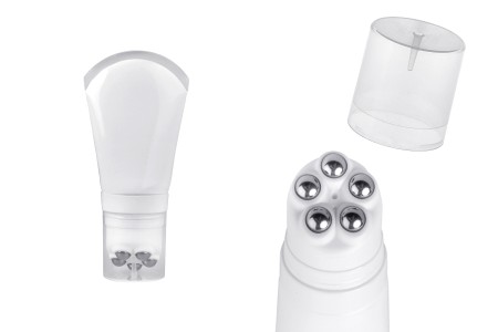 Plastična bela tubica 100mL sa metalnim roll on kuglicama i providnim zatvaračem-slika_proizvoda