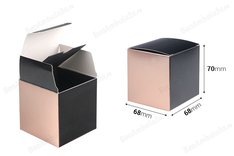 Kartonska kutija 68x68x70 mm u mat crnoj - roze zlatnoj boji sa unutrašnjim kartonskim uloškom - 20 kom-dimenzije_slike
